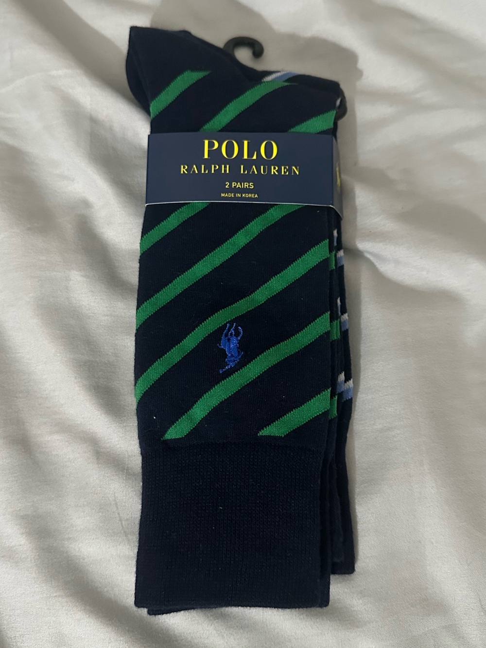 Polo by Ralph Lauren 2 Pack Navy & Green Stripe Men’s Dress Socks